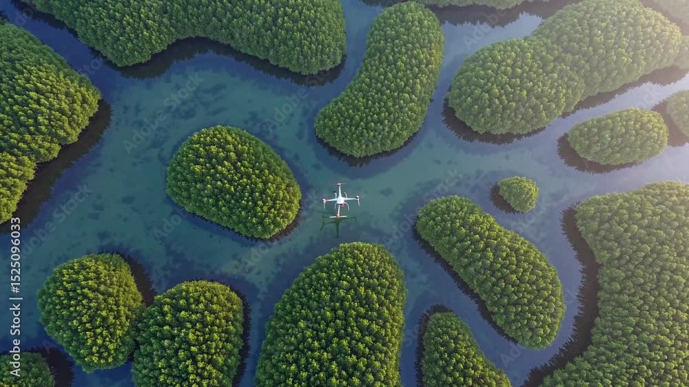Aufkleber exploring lush green mangrove islands from above using drone technology in a serene coastal area