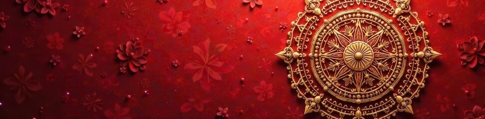 Intricate gold mandala on rich red background, design, geometric, sacred