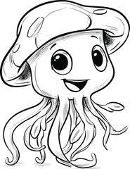 Fototapeta premium Jellyfish Cartoon Character Outline for Coloring – Playful Sea Creature Line Art for Kids