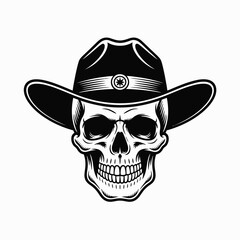 Vintage Skull Wearing a Cowboy Hat Illustration