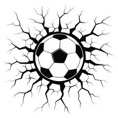 Soccer Ball Breaking Through Cracked Surface