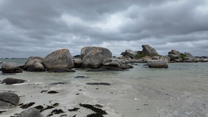 Pink Granite Rocks on the Coast of Tregastel, France