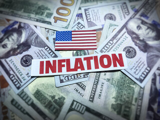 Inflation in the United States of America concept background with flag and currency in the...