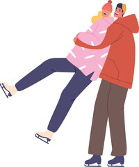 Playful couple winter skaters vector illustration