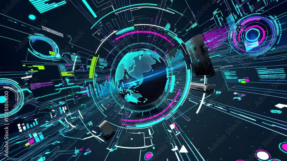 Aufkleber exploring the intricate connections of technology and global communication in a digital landscape