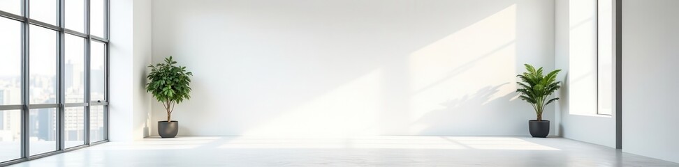 Modern minimalist office, expansive white wall perfect for branding ,  advertising,  room