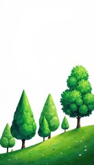 Series of green trees, white background, style, woodland, clipart