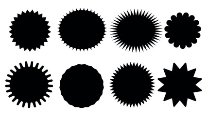Set of black price sticker, sale or discount sticker, sunburst badges icon, badge star, sale price tag, black starburst sunburst shape collection, black promo tags, sale stickers emblem