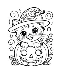 Halloween Pumpkin and Cat with spooky decoration Vector illustration
