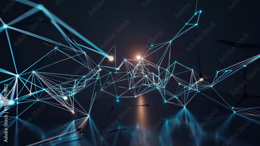 Poster exploring a futuristic digital landscape filled with glowing connections and vibrant networks