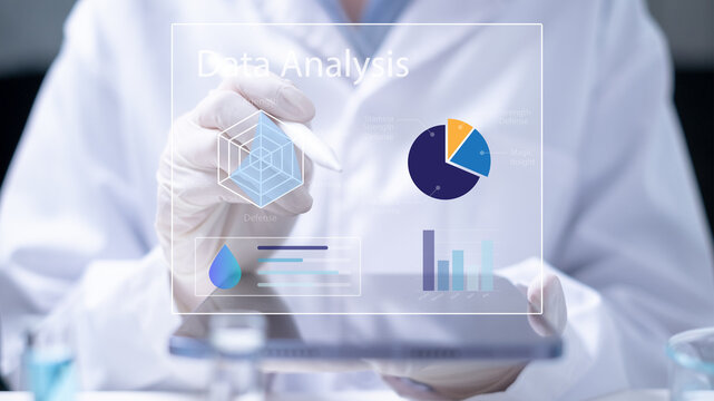 Scientist data analysis laboratory science technology research computer doctor experiment chemical concept