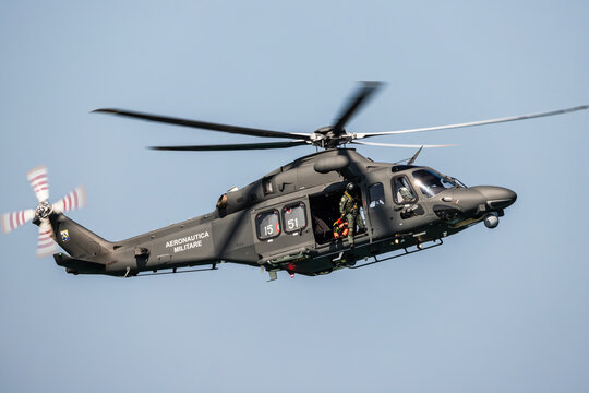 AW139 of Italian Army performs a SAR demo in a summer airshow