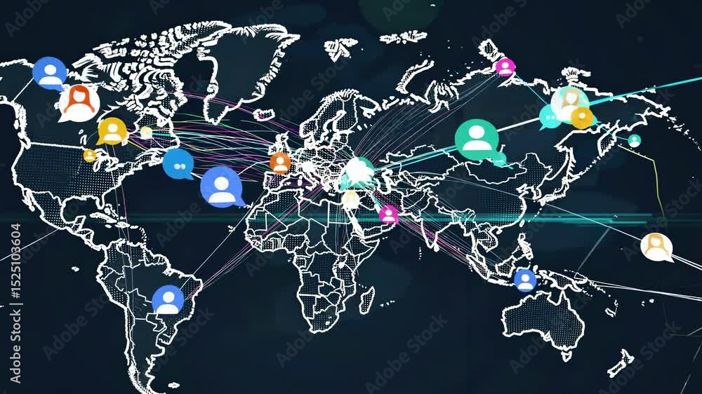 Leinwandbilder Global network connections visualized through an interactive digital world map highlighting user interactions