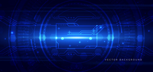 Abstract futuristic technology hub interface hi tech blue element on dark blue background.