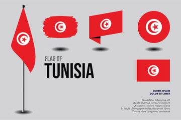 Set of Tunisia flag in 5 designs
