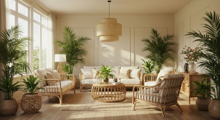 Light beige living area with plants