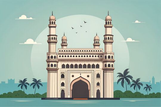  charminar with clean lines and muted colors generative ai
