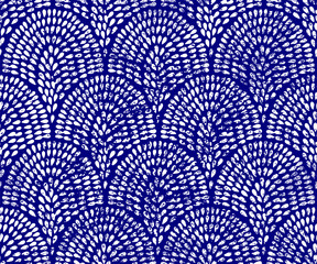 Seamless vector pattern with abstract fan-shaped foliage in dark blue and white. Decorative natural background. Vector illustration.