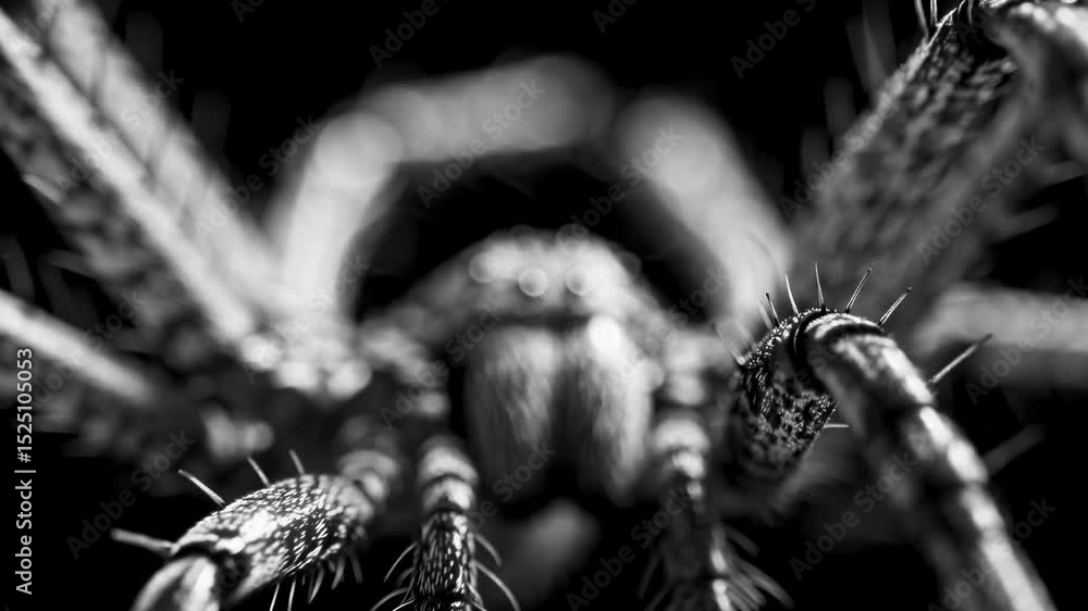 Poster Close-up view of a spider exploring its intricate details and features in striking monochrome colors
