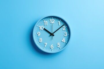round clock on blue wall.