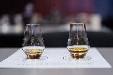 Savoring distinct flavors in a whiskey tasting experience at sunset