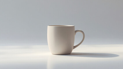 Simple Elegant Beige Mug on White Background Minimalist Photography