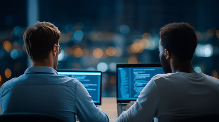 Engineers collaborating on robotics project in modern office