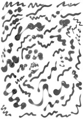 Abstract black and white shapes with varying lines and forms  