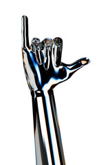 Reflection android hand make cool gesture. Isolated AI or automated concept. 3d rendering