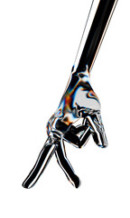 Reflection android hand make finger walking gesture. Isolated AI or automated concept. 3d rendering