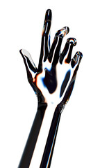 Reflection android hand tap or pointing gesture. Isolated AI or automated concept. 3d rendering