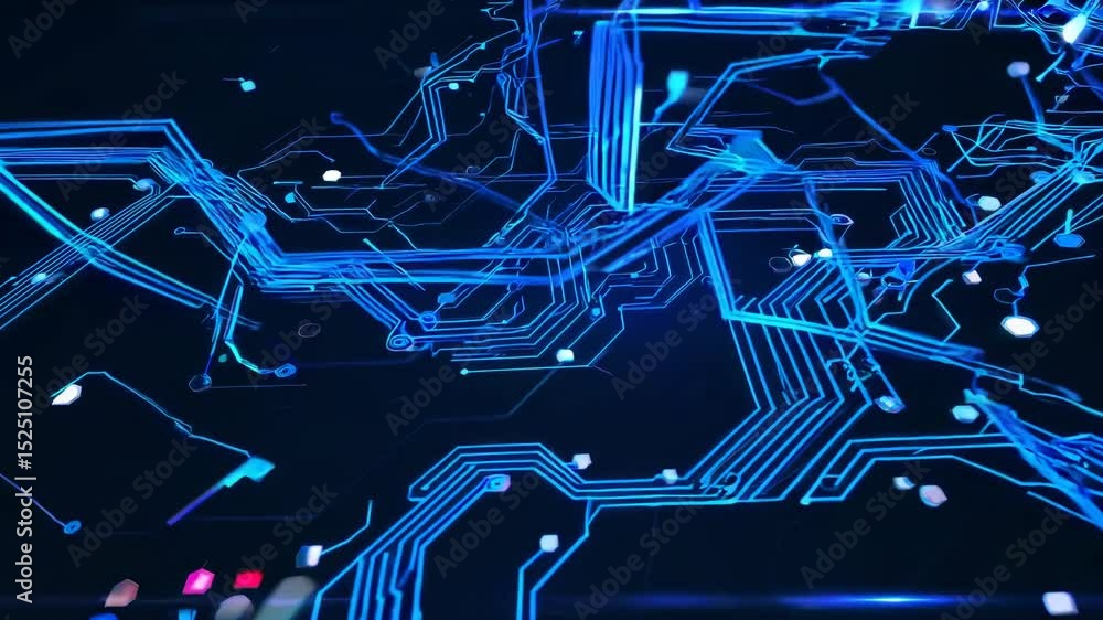 Aufkleber Vivid abstract representation of technological circuits with glowing blue patterns and intricate designs