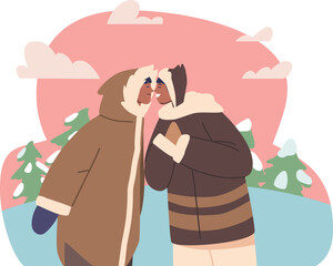 Happy loving Eskimo couple kissing