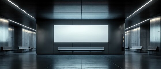 Dark, futuristic hallway with empty billboard