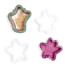 Glitter resin molds, isolated on white
