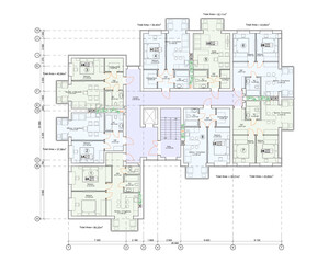 Vector architectural project of a multistory building floor plan	
