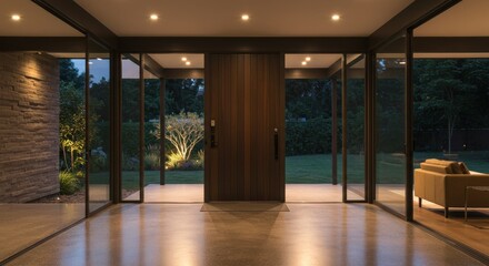 Modern interior entryway with sliding glass doors