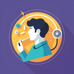 Person humming a nostalgic tune, earworm stuck, flat design illustration