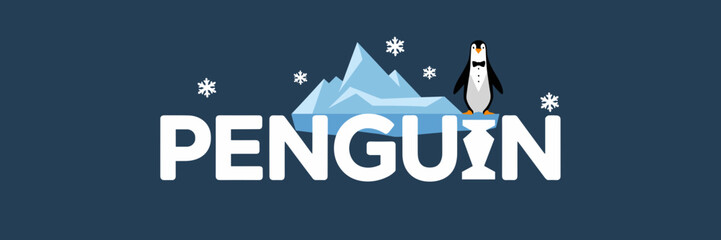 Penguin wearing tuxedo with iceberg and snowflakes – Perfect for humorous greeting cards, winter campaigns, or children’s apparel