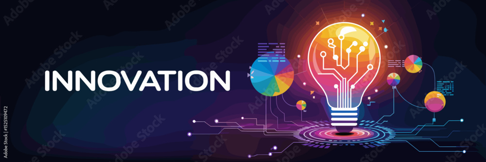 Poster futuristic lightbulb vector concept of innovation with circuit lines