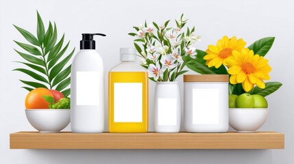 Clean Mockup Shelf with Themed Gifts for Branding Overlay and Copy Space for Text Advertisement