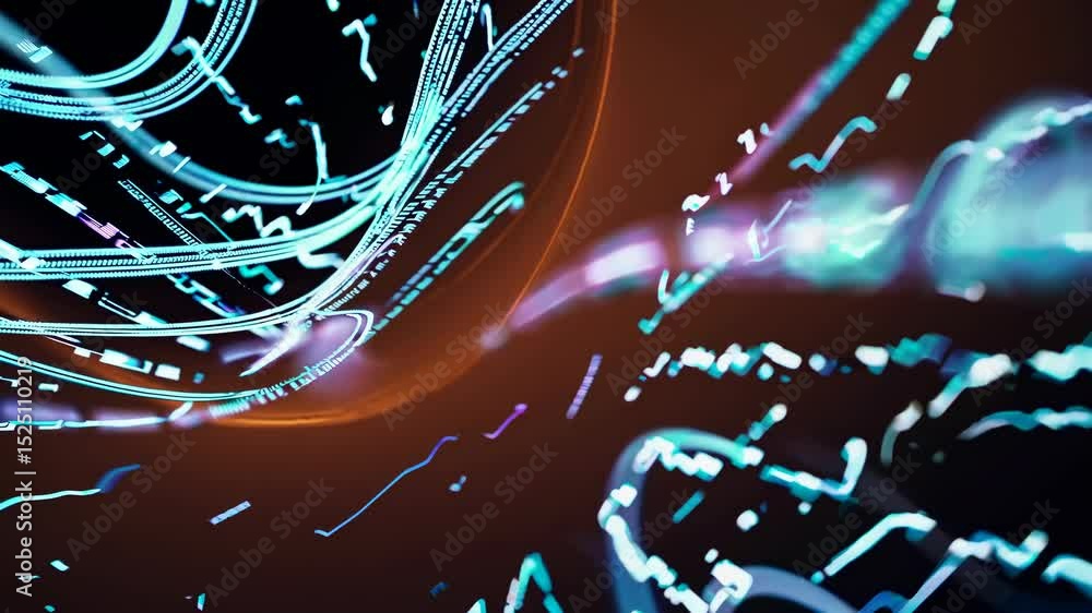 Poster Swirling neon patterns illuminate dark background in vibrant digital art display
