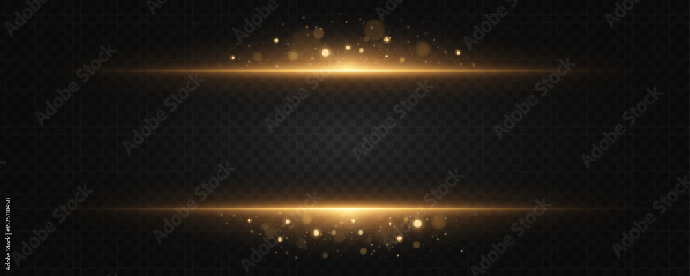 Poster elegant golden light frame with glowing bokeh particles on a dark transparent background. shiny, fes