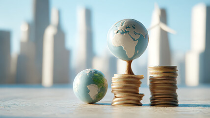 Global Economy and Sustainable Development: Globe on a Stack of Coins