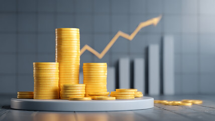 Title: Golden coins and rising curve symbolizing wealth growth and investment success