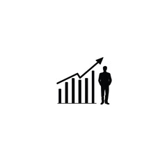 Silhouette of a graph with an upward arrow showing success on white background