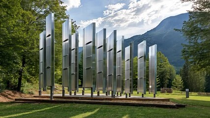 Modern metal panels arranged in a park setting - Powered by Adobe