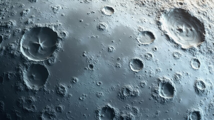 Cratered lunar surface reveals diverse geological features and intricate texture, illuminated by sunlight. This view highlights the beauty and complexity of the moon's terrain