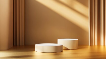 3D Gold podium with gold stage product display. Minimal scene for mockup products, stage showcase, promotion display, 3D render.