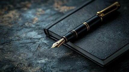 Dark-toned fountain pen on a notebook